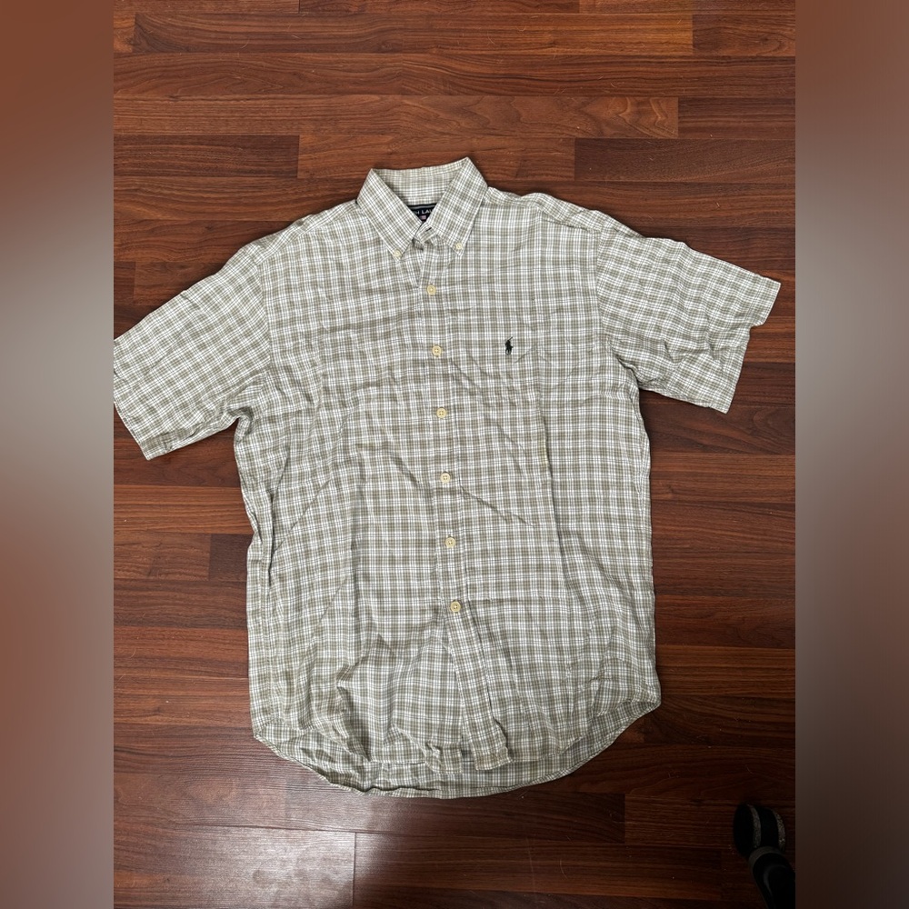 Ralph Lauren Sport green plaid button up top size medium